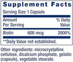 Life Extension Biotin 600 mcg Vitamin B7 Support Supplement for Beautiful Hair, Nails & Beyond – Gluten-Free, Non-GMO - 100 Capsules