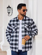 EKLENTSON Men's Flannel Shirt Jacket Quilted Lined Plaid Coats Warm Winter Jacket Thick Button Down Coat with 5 Pockets