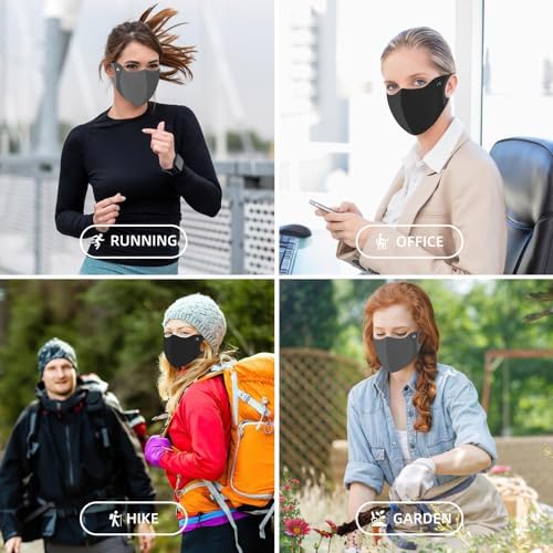 4 Pieces Breathable Washable Reusable Sun Face Mask For Women Men,Skin-Friendly UV Face Shield For Running Hiking Motorcycle Riding Exercise And Other Sports, Black
