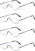 KoKoBin Half Reading Glasses,4 Pack Half Rim Metal Frame Glasses Spring Hinge Readers with Leather Pouch for Men and Women (Purple,2.50)