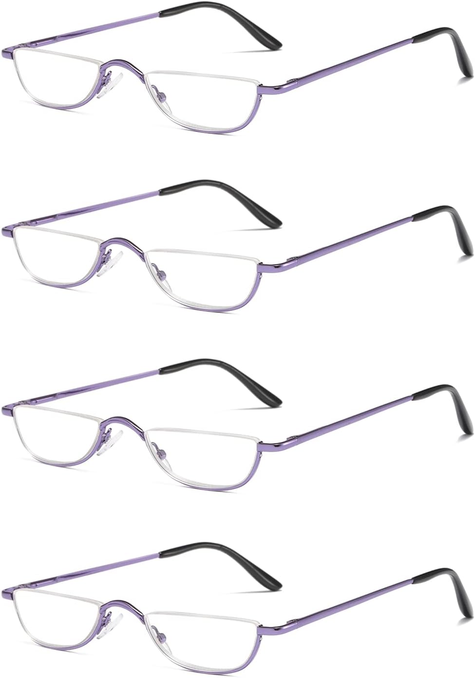 KoKoBin Half Reading Glasses,4 Pack Half Rim Metal Frame Glasses Spring Hinge Readers with Leather Pouch for Men and Women (Purple,2.50)