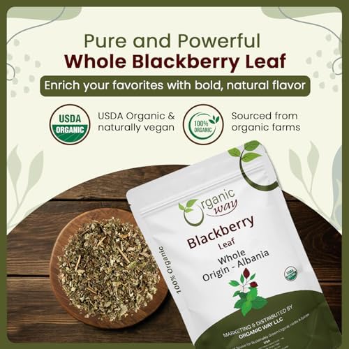 Organic Way Dried Blackberry Leaf Whole (Rubus fruticosus) - European Wild-Harvest | Organic & Kosher Certified | Raw, Vegan, Non GMO & Gluten Free | USDA Certified | Origin - Albania (4 Oz)