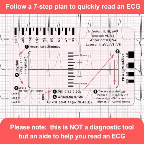2PCS ECG Ruler, ECG 7 Step Ruler for ECG/EKG Interpretation, Transparent EKG Calipers Measuring Tool, Follow a 7 Step Plan, Portable ECG Assessment Tool EKG Card