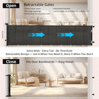 Retractable Baby & Pet Gate, 236″L x 42″H Extra Wide Mesh Retractable Dog Gate, 7 Reinforced Rods & Suction Cups, Safety Lock, One-Hand Operation,16 FT Easy Install for Indoor Outdoor, Black