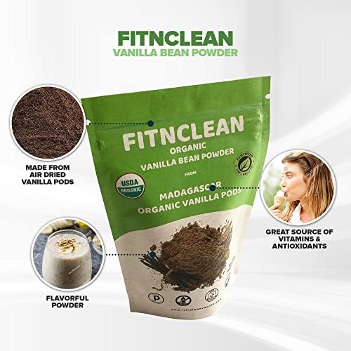1oz Organic Madagascar Vanilla Bean Powder. Certified USDA Organic. Ground whole Gourmet Pods by FITNCLEAN VANILLA| Raw Natural Unsweetened No Additives NON-GMO