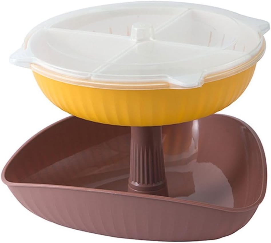 OUNONA Double-layer Rotatable Hot Pot Food Strainer Basket, Plastic Drain Basket Divided Trays for Fruit and Vegetable Washing, Kitchen Storage Organizer for Home Cooking