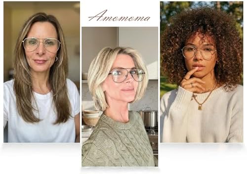 AMOMOMA Aviator Reading Glasses for Women,Men Blue Light Blocking Computer Readers Trendy Retro Metal Frame AM6162US