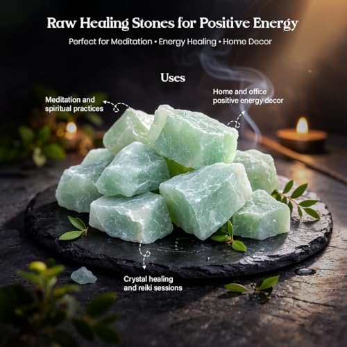 Crocon® 2LB Green Jade Rough Bulk Natural Stone Raw Gemstone Tumbling Cabbing Polishing Gem Mining Chakra Balancing Reiki and Crystal Healing Good Luck Home Office Decor