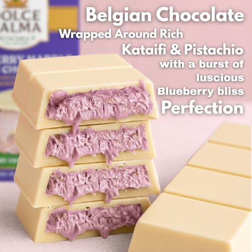 Dolce Calma Dubai Chocolate Bar Blueberry (100g / 3.5oz) – Viral Authentic Handmade Belgian Chocolate with Turkish Pistachio & Crispy Kataifi, Premium Quality Candy, Luxury Kunafa Filling, No Palm Oil