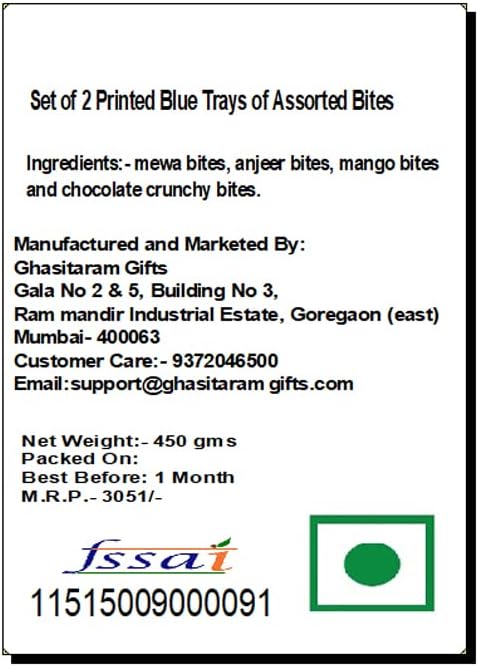 Ghasitaram Gifts Rakhi Gifts for Brothers Set of 2 Printed Blue Trays of Assorted Bites with 2 Blue Rudraksh Rakhis