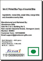 Ghasitaram Gifts Rakhi Gifts for Brothers Set of 2 Printed Blue Trays of Assorted Bites with 2 Blue Rudraksh Rakhis
