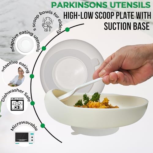Scoop Bowls for Disabled Adults | High-Low Scoop Bowl with Suction Base | Scoop Bow l adaptive utensils for Elderly|