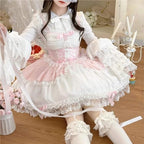 Lolita Sleeveless Short Dress Teens Cute Lace Decor Graduation Cocktail Princess Halloween Party Juniors Dresses