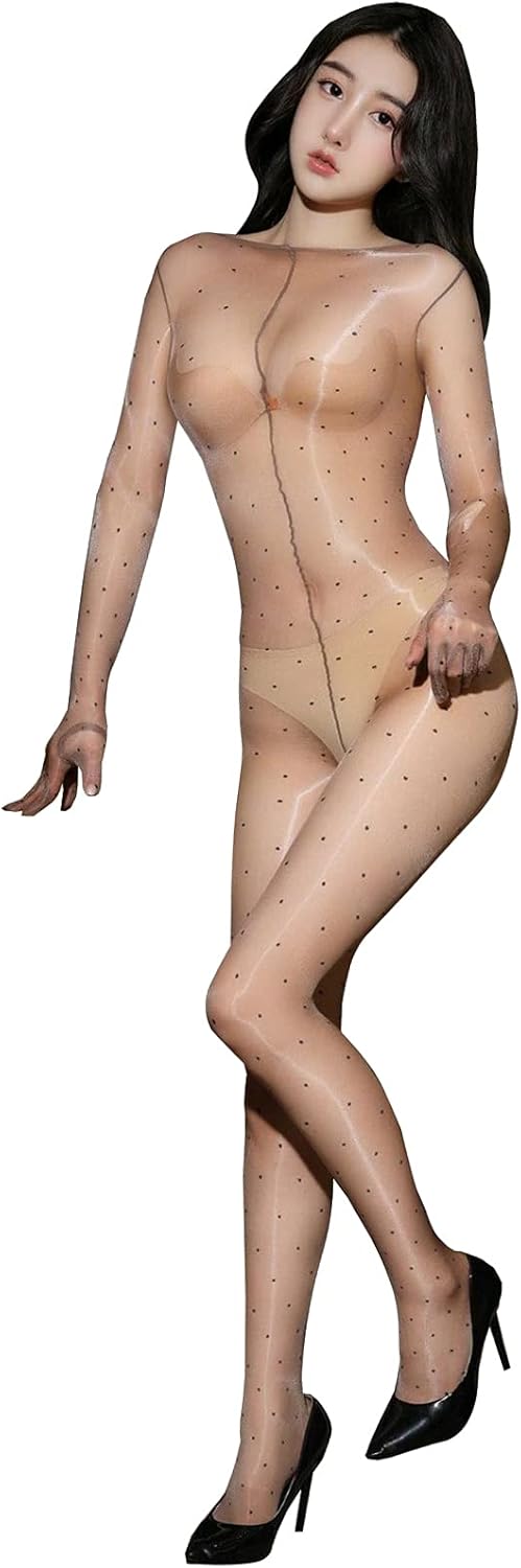 LESOYA Women Men 1D Shiny Glossy Full Bodystocking Ultrathin Silky Bodysuit Catsuit with 5 Finger Gloves Toes