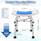 Shower Chair Bath Stool Seat 350 Lbs, Height Adjustable Bath Bench with Padded Seat for Seniors, Shower Stool Chair for Inside Shower, Shower Seat Stool with Heavy Duty Crossbar Support (Blue)
