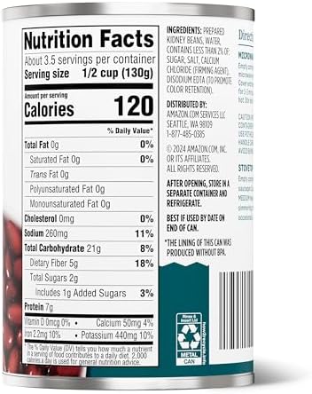 Amazon Grocery, Canned Dark Red Kidney Beans, 15.5 Oz