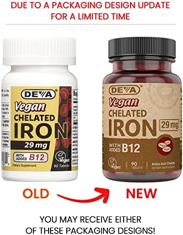 Deva Nutrition Vegan Chelated Iron 29 mg Fortified with B-12 - High Potency, Easy to Swallow - 90 Tablets, 1-Pack
