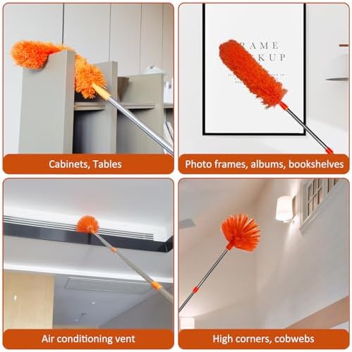 20 Feet High Reach Duster Kit with 2-14 ft Extension Pole, Cobweb & Corner Brush Cleaning Duster Kit for Cleaning, Microfiber Feather Duster Cleaner with Washable Head for Ceiling Fan, Furniture, Home