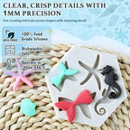 HKNMTT Marine Themed Silicone Mold for Polymer Clay Fondant, Seashell Mermaid Tail Starfish Ocean Seahorse Air Dry Clay Craft Cake Decor Wax Melt Chocolate Candy Mould DIY Cupcake Toppers BPA Free