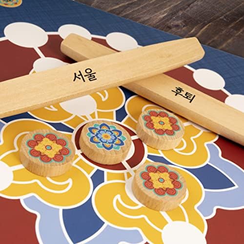 Yut Nori: Korea's Game of Seollal - Korean New Year Family Party Board Games - Greyboard (Mal Pan), Wood Sticks (YUT), Game Pieces (Mal), with Traditional and Bonus Rules - 2-4 Players, 30+ Min