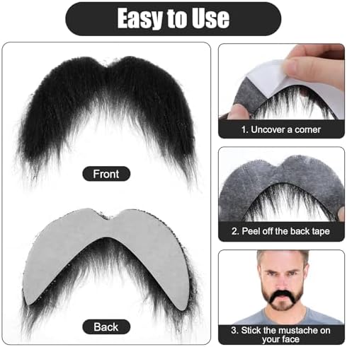 6 Pcs Black Fake Mustaches, Stick On Mustache, Realistic Fake Facial Hair, Novelty Handlebar Fakes Beard for Cosplay Costumes, Theme Party and Halloween