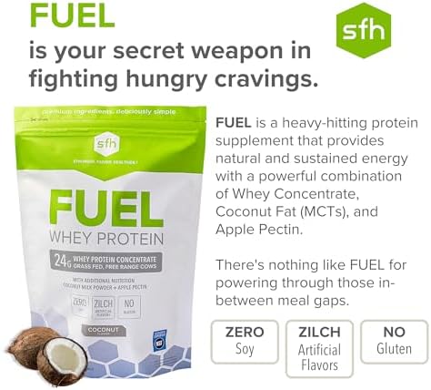 SFH Fuel Whey Protein Powder Great Tasting Grass Fed Whey | MCTs & Fiber for Energy | All Natural | Soy Free, Gluten Free, No RBST, No Artificial Flavors (Coconut (2lb Bag))