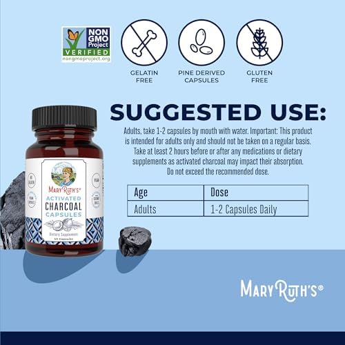 MARYRUTH'S Organics Activated Charcoal Capsules | Substance Adsorption | Derived from Coconut Shells | Vegan Capsules from Pine Trees | Non-GMO | Gluten Free | 40 Count