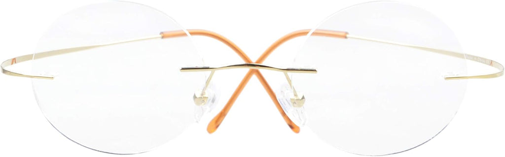 CessBlu Titanium Circle Reading Glasses Bendable Rimless Round Reader Eyeglasses for Men Women Reading