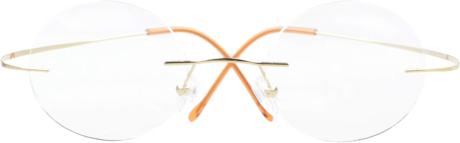 CessBlu Titanium Circle Reading Glasses Bendable Rimless Round Reader Eyeglasses for Men Women Reading