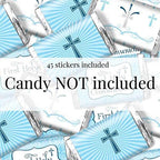 First Holy Communion Mini Chocolate Candy Bar Sticker Wrappers for Boys, 45 1.4" x 2.6" Wrap Around Labels by AmandaCreation, Great for Party Favors