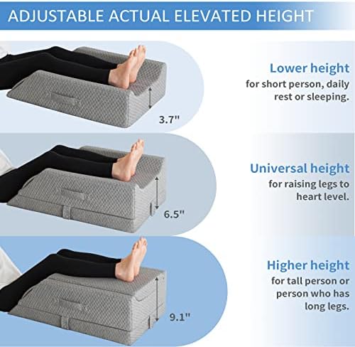 Adjustable Leg Elevation Pillows for Swelling After Surgery, Cooling Memory Foam Leg Wedge Pillow for Blood Circulation, Wedge Pillow for Sleeping, Sciatica Back Knee Hip Ankles Pain Relief
