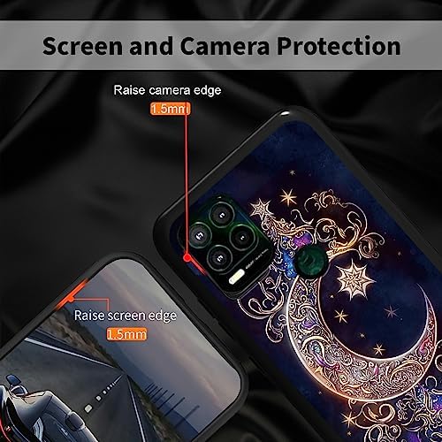 Case for Moto G Stylus 5G 2021,Tempered Glass Back Cover,Side Soft TPU Bumper Cutting Groove Anti-Skid Design Protective Cover for Moto G Stylus 5G 2021,Moon Star Galaxy Floral