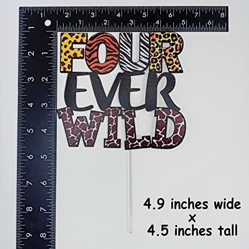 Four Ever Wild Cake Topper, Jungle Safari Theme 4th Birthday Party Decorations, Fourth Birthday Cake Topper, Animal Print Giraffe Tiger Zebra Leopard Cake Decoration
