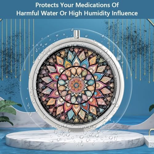Personal Pill Organizers 3 Compartment Small Pill Box Portable Pocket Purse Colorful Mandala Vitamin Medication Supplement Holder (Mandala)
