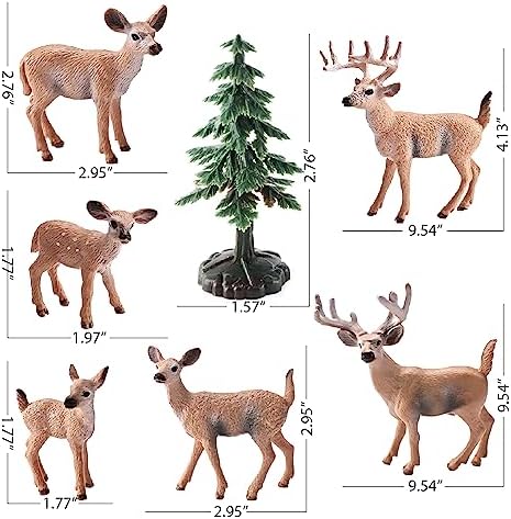 16PCS Deer Figurines Model Trees Kit, Plastic Woodland Animals Toys, Miniature Wild Forest Animal Figures for Christmas Decoration Cake Toppers Party Favors