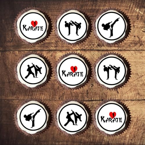 Karate Edible Cupcake Toppers – Martial Arts Cake Decorations for Birthdays, Dojo Events & Belt Ceremonies – UNCUT (Pack of 24 x 1.5 Inch/4cm Discs)