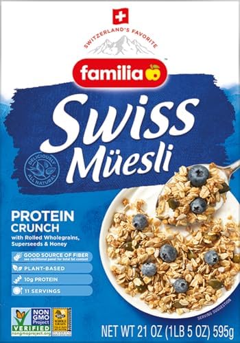 Familia Swiss Muesli Protein Crunch, Energy-Packed Cereal with Superseeds & Honey, 21oz (Pack of 6)