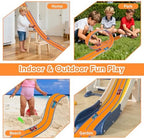 Flexible Race Track for Kids - 15Ft Flex Race Car Track| Rolls Up Portable DIY Racetrack Compatible with Hot Wheels & Diecast 1/64th Cars | Christmas Birthday Gifts for Boys Girls Ages 3+ (Orange)