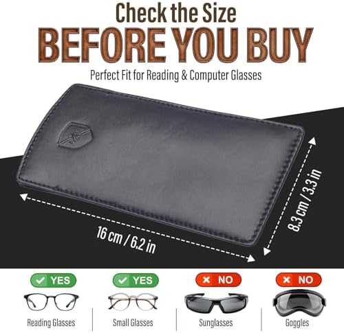 ALLEN & MATE 100% Leather Slim Glasses Case for Reading and Computer Glasses for Men & Women