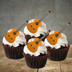 Acoustic Guitar Edible Cupcake Toppers, Guitar Edible Cake Decorations, Music Cake Decorations, Rock and Roll Party Decor, 5cm / 2 Inch PRECUT Wafer Card Toppers (Pack of 12)