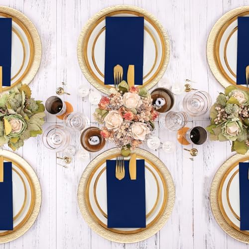 KAMMAK Blue Napkins Disposable 100 Pack Cloth like Paper Dinner Napkins Folded with Pocket Navy Blue Napkins Hand Towel for Party Decoration, Wedding Reception, Bathroon and Kitchen (16.5 x 16.5 inch)