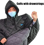 Waterproof and windproof winter wheelchair full body warm blanket, blackcotton lined wheelchair comfort cover, hooded raincoat poncho cover,suitable for adult wheelchair body protection blanket, large