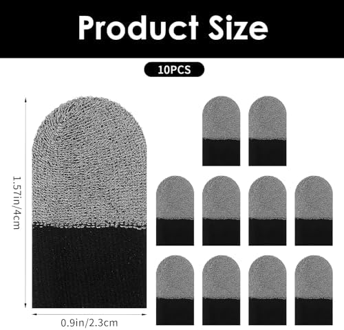 10 Pcs Silver Fiber Gaming Finger Sleeves, Finger Cots Anti Sweat Touch Screen Gloves Thumb Protector Compatible with All Touchscreen Devices, Black