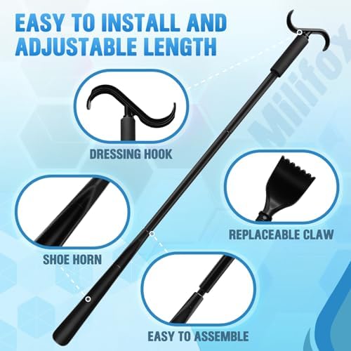 35" Long Shoe Horn for Seniors, Dressing Stick, 2 in 1 Long Handle Shoe Horn, Extended Dressing Aid for Socks, Shirts, Pants, Back Scratcher, Shoes Helper Stick for Senior, Elderly, Disabled