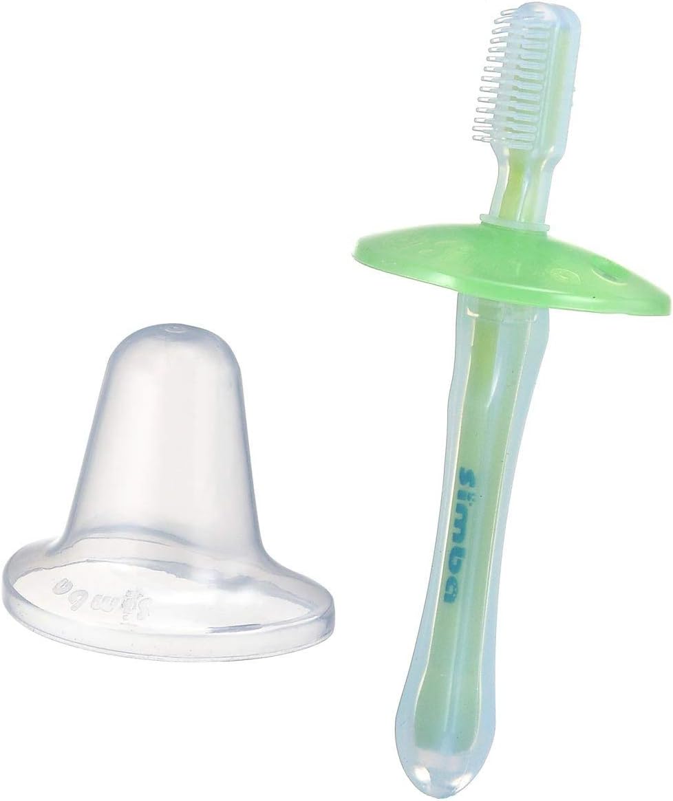 Simba Soft Bristle Silicone Baby Toothbrush with Milk Residue/Fur Scrubber. (Green)