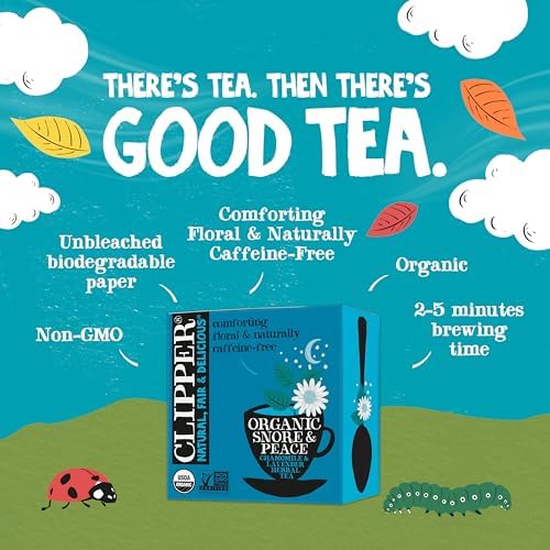 Clipper Tea Snore and Peace Chamomile & Lavender Herbal Tea – Caffeine Free, USDA Organic, Great Hot or Iced – Comfortingly Floral, Natural, Fair & Delicious – 50 Tea Bags