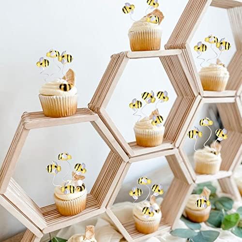 30 PCS Bumble Bee Cupcake Toppers Resin Little Figurine Bee Cupcake Picks Oh Babee Cake Decorations for Bee Theme Baby Shower Kids Boys Girls Birthday Party Decoration Supplies