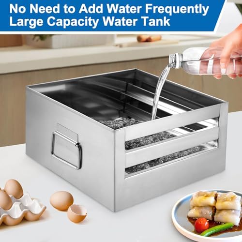 2-Layer Rice Noodle Roll Steamer, with Extra Steam Tray, Stainless Steel Top Open Rice Roll Steamer, for Home Use, Chinese Cheung Fun Cuisine Recipes Cookware, for Stove, Induction Cooktop