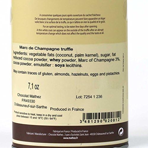 Mathez 'Les Parisiennes', French Chocolate Truffles with Marc of Champagne, 7.1oz Tin