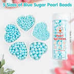Edible Pearl Sprinkles,Blue Pearl Sugar Sprinkles,130g/4.58oz Mix Size,Baking Edible Cake Decorations,Cupcake Toppers,Cookie Decorating Donuts Ice Cream Toppings,Wedding Birthday Mother's Day Easter Holiday Baby Shower Party Supplies